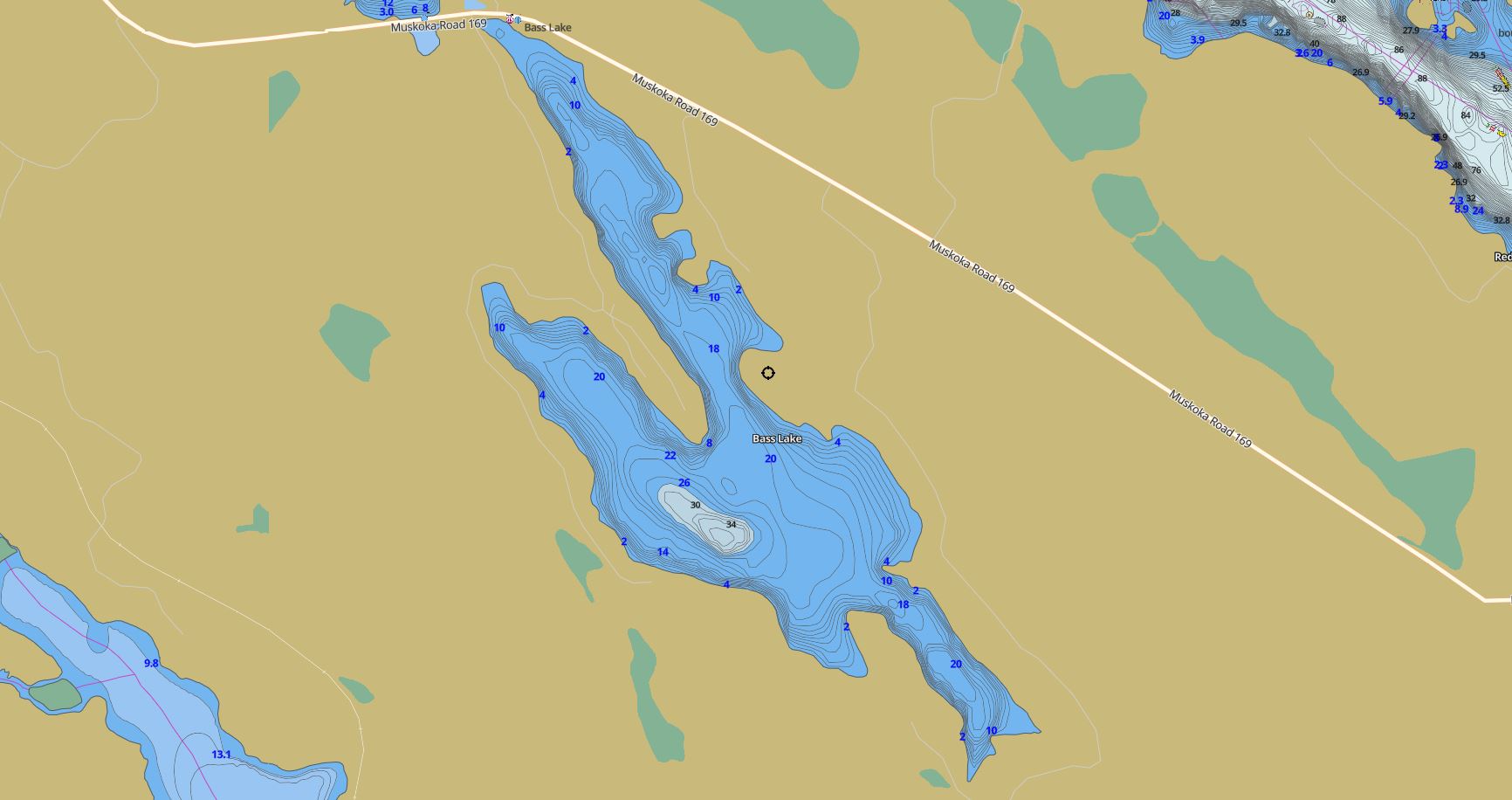 Contour Map of Bass Lake in Municipality of Muskoka Lakes and the District of Muskoka
